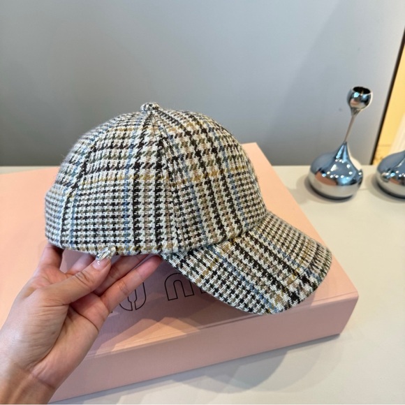 Miu Miu Plaid Cap in Brown and Cream main image 5
